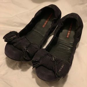 Prada Flats Bow Navy Suede Size 8